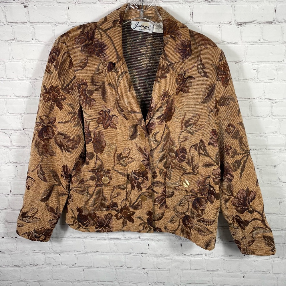 Vintage Joanna Petite FloralTapestry Blazer/Jacket Brown Size Small Petite